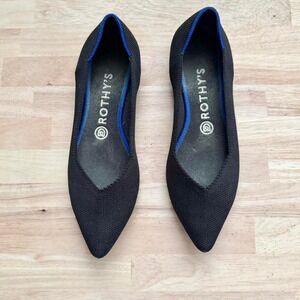 Rothy's Black Pointed Flat Cobalt Blue Stitching Ballet Size 8.5